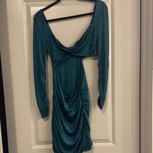 Elegant Teal Long Sleeve Dress